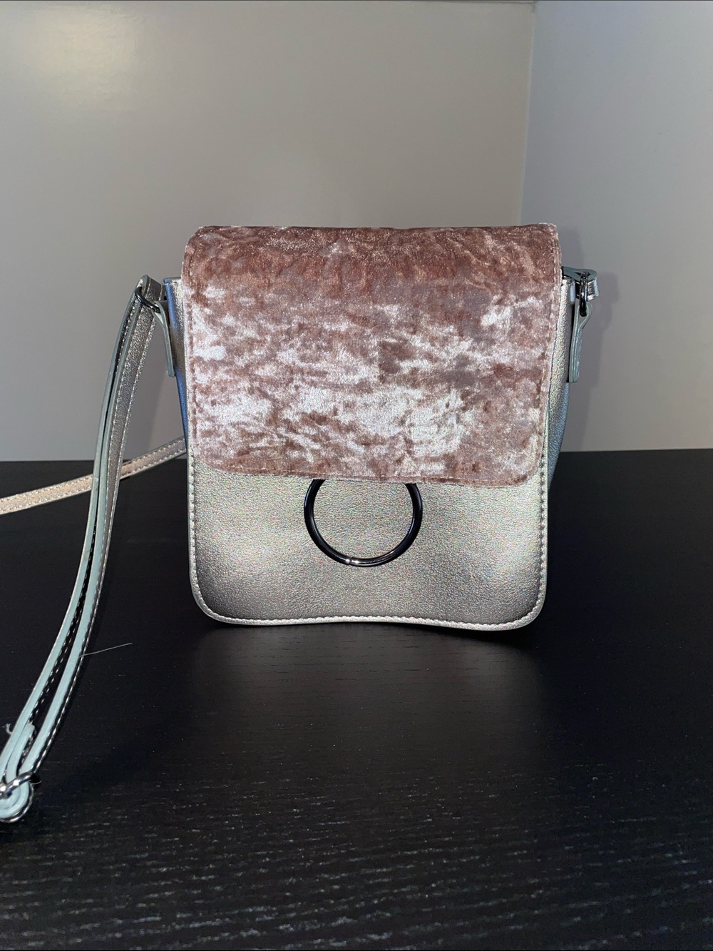 Velvet-Accent Crossbody Bag